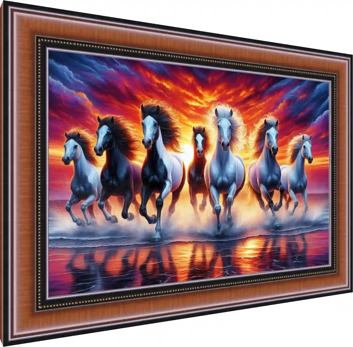 Golden Light Seven Running Horses — photo frame preview | PrintPosters.in
